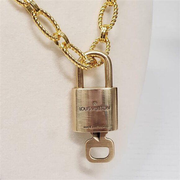 Authentic Louis Vuitton Gold Padlock w/ unbranded Geometry Stainless Steel Chain - Picture 6 of 14
